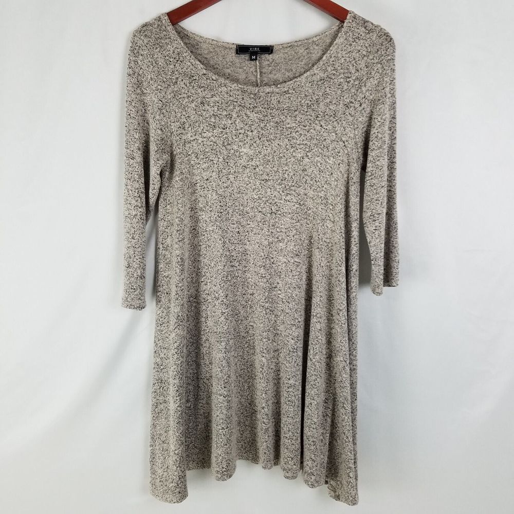 Vibe Sweater Dress Womens Medium Taupe Black 3/4 Sleeve Round Neck Juniors‎